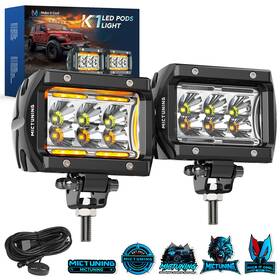 Mic-09-137 Mictuning 2pcs Led Pods Light 4 Inch Cubes Amber White Strobe 6 Modes Memory