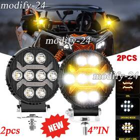 R82m02 Mod 2pcs 4 Inch Round Led Work Light Pods White And Amber Drl Fit Can-am Maverick X3
