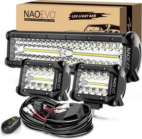 Naoevo 691045601811 12inch Led Light Bar And 2pcs 4inch Pod Lights 420w 42000lm Road