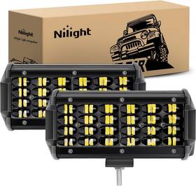 18027c-a  Nilight Led Pods 2pcs 6.5 Inch 72w 7000lm Quad Row Light Bar Spot Lights