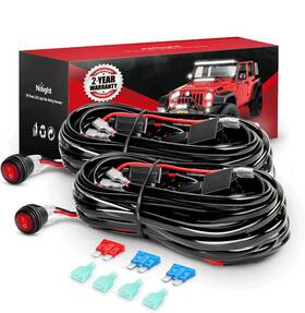 Nilight 600537015272 2pcs 16awg Led Light Bar Wiring Harness Kit - 2 Leads 12v On Off Switch Power