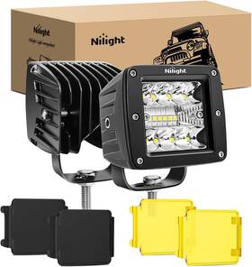 Nilight 840323941495 Led Pod Light With Yellow Black Covers 2pcs 3 Inch 42 W Cubes Spot Flood