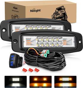 Nilight 840323956321 Flush Mount Led Light Pods 2pcs 6 Inch 60w Amber White 3 Lighting Modes