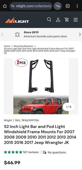 90049b Nilight 50inch 2pcs Led Light Upper Windshield Mounting Bracket For Jk 2007-2017