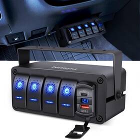 90313b-e Nilight 4 Gang Type C Usb Waterproof Rocker Switch Spst Charger Voltmeter Panel