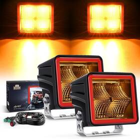 W1420fah Nilight 3 Inch Cube Amber Led Pod Light Bar Flood Beam With 16awg Dt Wiring Harness
