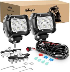 Zh431 Nilight Led Light Pods Flood 2pcs 4inch 18w With Mount Bracket Wiring Harness