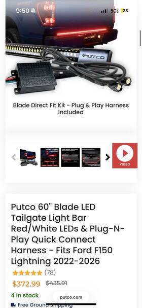 9202960-17 Putco 60 Inch Blade Led Tailgate Light Bar And Plug-n-play For 2021-2023 Ford F-150