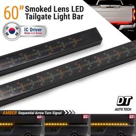 Syneticusa 617375896611 60 Inch Arrow Amber Led Tailgate Light Bar Sequential Turn Signal Brake Smoked Lens