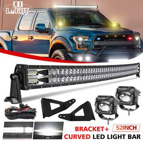 9627mq029 Uni-shine Roof 52ftft Curved Led Light Bar Bracket Combo Kit Pods Fit 04-20 Ford F150 Raptor