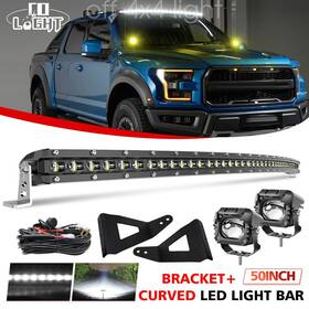 9659mq029 Uni-shine For Ford F150 Raptor 52 Inch Curved Led Light Bar Combo Roof Brackets Pods Wire Kit