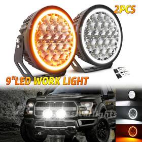 D006-9-0617-167-2pc Uni-shine 2x 9 Inch Round Led Driving Lights Halo Drl Spot Fog Lamp Offroad 4wd Truck 4x4