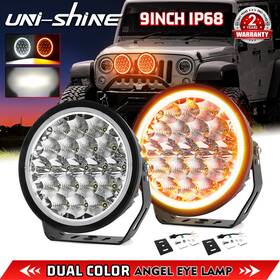 D006-9-2p-0618-175 Uni-shine Pair 9inch Round Led Work Light Halo Drl Amber Driving Lamps Offroad Truck Suv