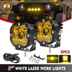 Uni-shine L030-led-y-pair Xz Laser 2x 3 Inch Led Work Light Amber Spot Flood Pods Offroad Driving Fog Lights