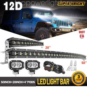 Wlb-0050-g2 Uni-shine 50 Inch Curved Led Light Bar 20ftft Pods Wire For 18-25 Jeep Wrangler Jl Gladiator Jt