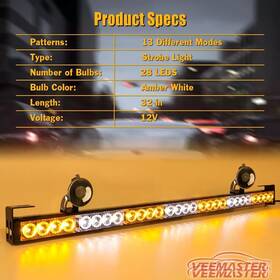 22d8 Vee 35 Inch Amber White Traffic Advisor Emergency Hazard Windshield Led Strobe Light Bar