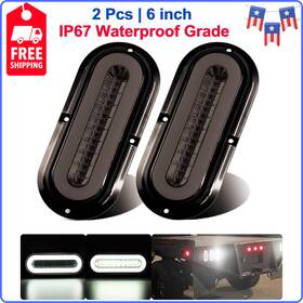 Wtlu0051 Wahmototin 2 Pcs 6 Inch Smoked Lens Oval White Halo 52 Leds Trailer Lights With Flange Surface