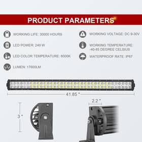 70202005 Weisen Straight 42in Led Work Light Bar Spot Flood Combo Driving Fog Lamp Truck Suv Atv