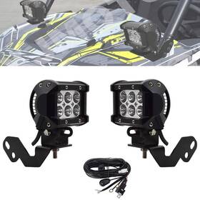 Wsays 712396499114 2pcs 4 Inch 18w Led Spot Light Pods And Apillar Roll Cage Mounting Brackets With