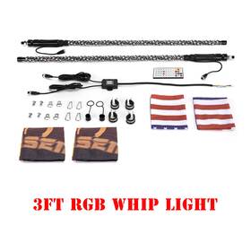 80204011 Wsays Pair 3ft/4ft Whip Lights App Control Led Rgb Antenna Flag Remote For Utv Atv Suv