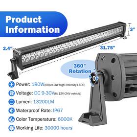 Amzt007 Wsays Sl 32 Inch 180w Led Straight Light Bar Spot/flood Combo Beam With Rock Switch Wir