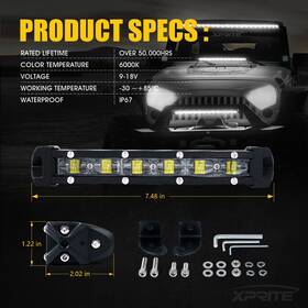 Wl-c6amber-vs-1 Xprite Led Work Light Bar Single Row With Amber-glow Backlight Offroad Driving Lamp