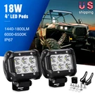 Nilight 2PCS 4" 18W Led Lights Bar Spot Pods Off Road Driving Fog Tractor. Fixed Price $22.99.