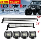 52'' Inch Led Light Bar + 22'' 4" Pods Combo Kit For Jeep Wrangler Jk Tj Yj Cj. Fixed Price $122.15.