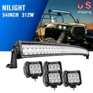 Nilight 54INCH 312W Curved Led Bar With 4PCS Fog Driving Lights Atv 52. Fixed Price $149.99.
