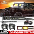 Curved 50" Led Light BAR+20''+2X 3'' Pods+wire For 2018-2024 Jeep Wrangler Jl Jt. Fixed Price $217.99.