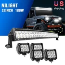 Nilight Curved 32" 180W Led Work Bar + 4IN Spot Fog Lights Off Road Trucks. Fixed Price $75.99.