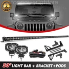 Slim 50" Led Light BAR+4"INCH Pods +mount Bracket Kit For 07-18 Jeep Wrangler Jk. Fixed Price $180.61.
