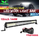 15" 144W Led Work Light Bar For Off Road Truck Atv Car 4X4 Spot Flood + Harness. Fixed Price $39.99.