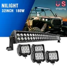 Nilight Curved 32" Inch Led Bar With 4PCS 4IN Spot Off Road Trucks Atv 4WD. Fixed Price $99.99.