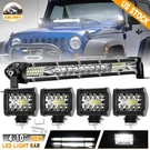 1X 10" 200W Led Light Bar Spot Flood COMBO12"+4X 4" Pods Offroad For Jeep Truck. Fixed Price $45.99.