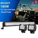 Nilight 32" 180W Combo Led Bar 2X 18W Flood Fog Pods For Jeep Atv Off-road. Fixed Price $72.99.