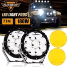 Auxbeam 7" Led Work Light Driving Fog Pods + Amber Cover For Dodge Truck Offroad. Fixed Price $119.99.